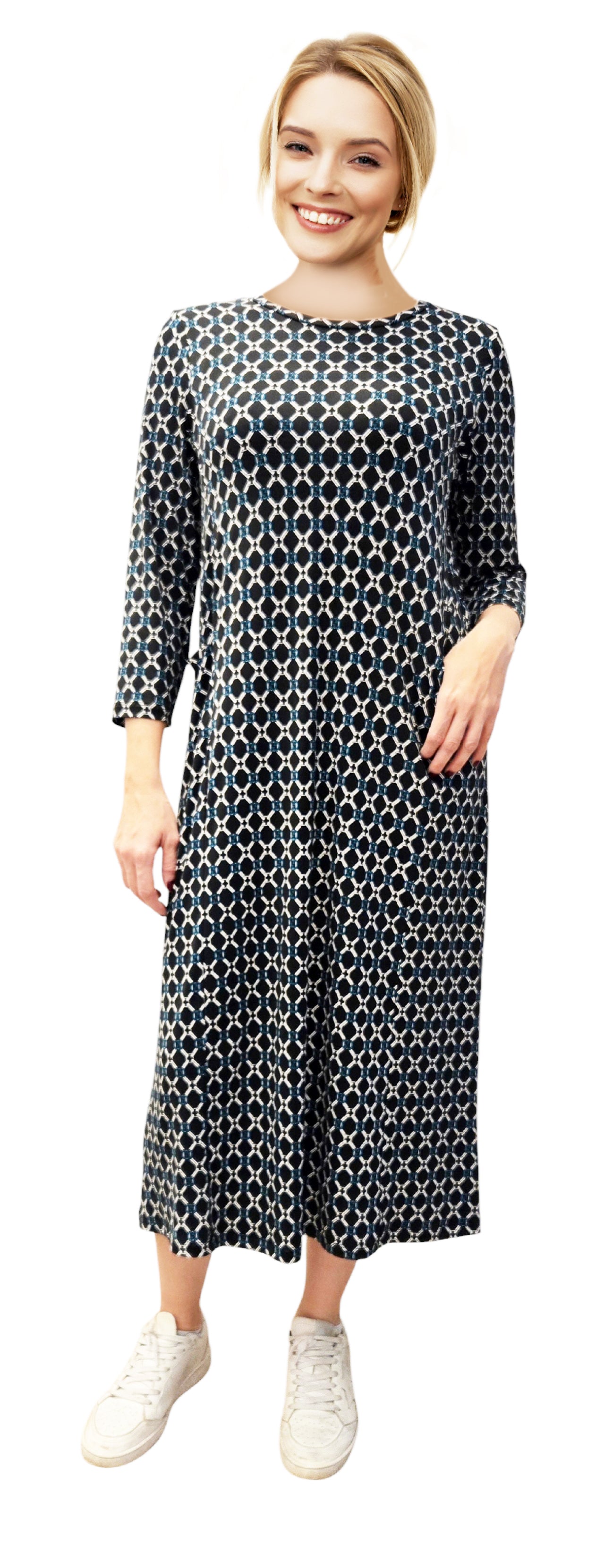 Navy print flowy dress