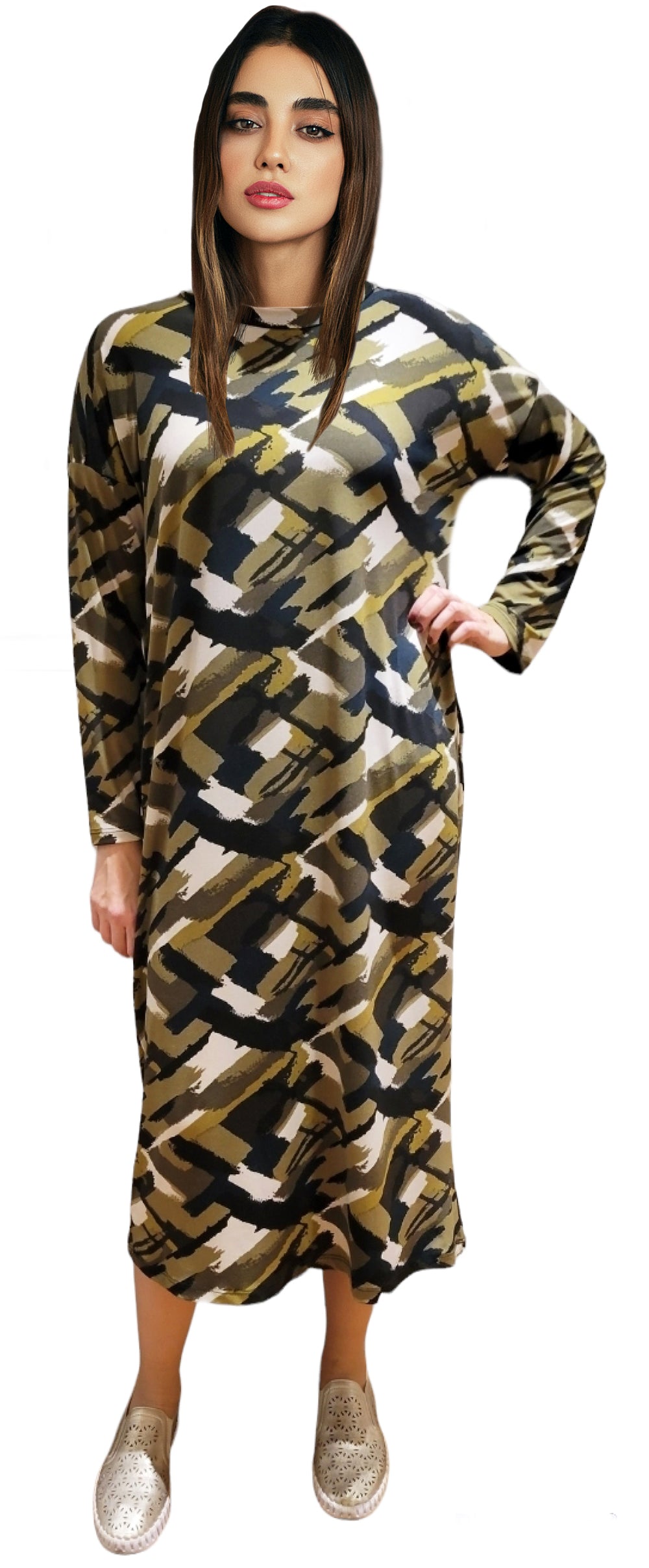 High Low Black Abstract Print Dress