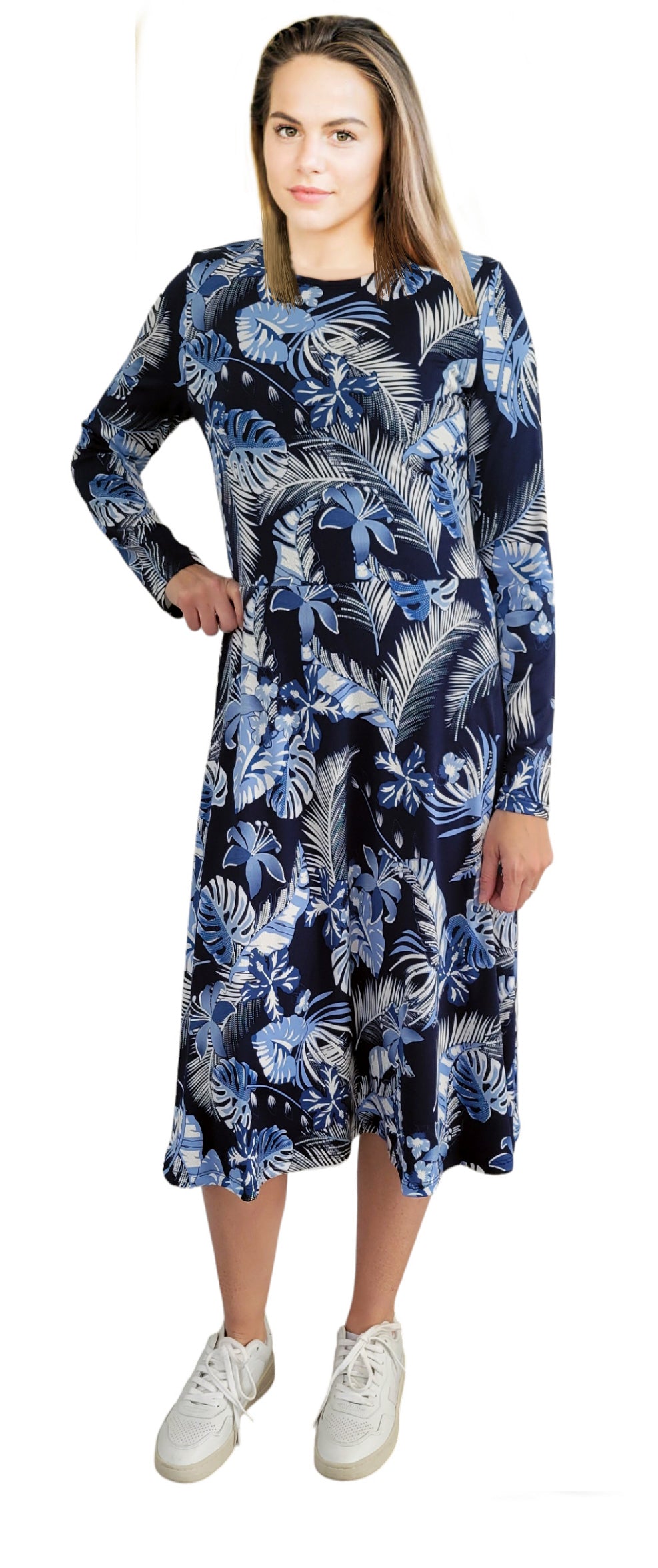 Fit and Flair White Flocking Floral Dress