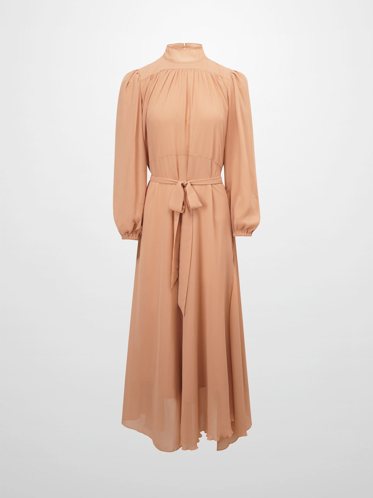 Asymmetrical Bottom Belted Dress-Mocha