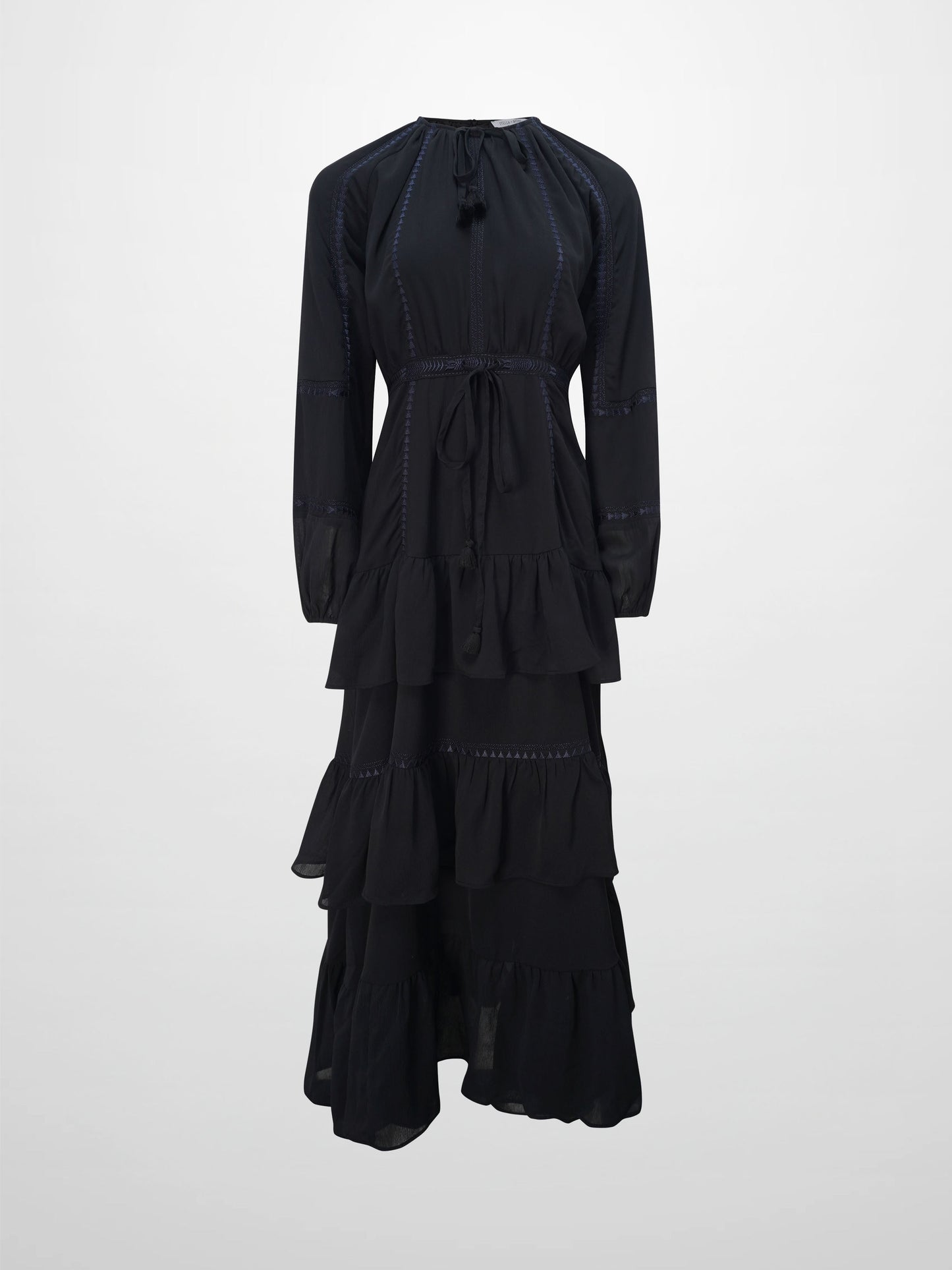 Tiered Dress-Black/Navy