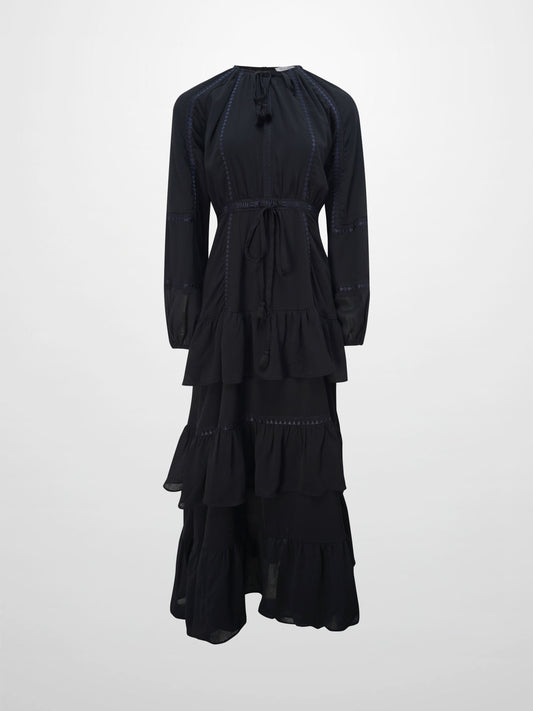 Tiered Dress-Black/Navy