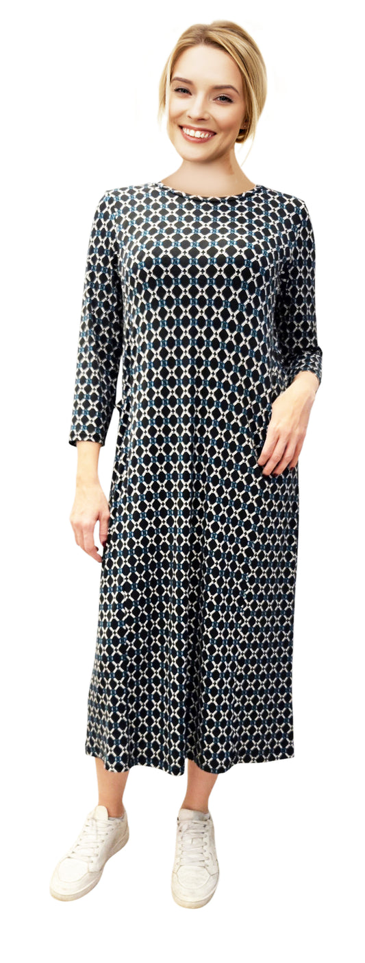 Navy print  flowy dress