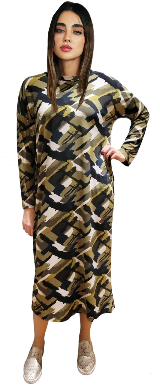 High Low Black Abstract Print Dress