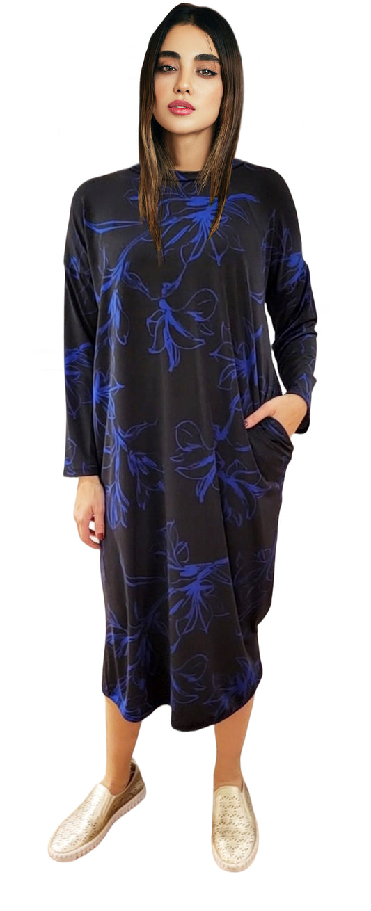High Low Black Floral Royal Print Dress