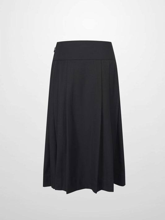 Yoke Pleated Skirt-Black