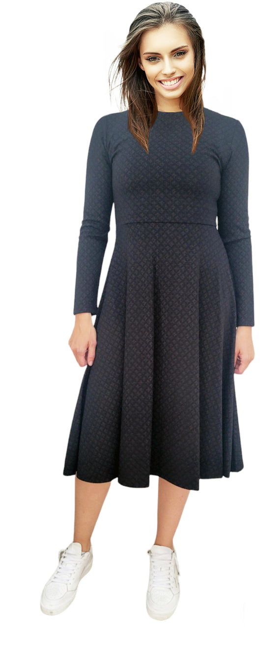 Fit and Flair Mini print Black Dress