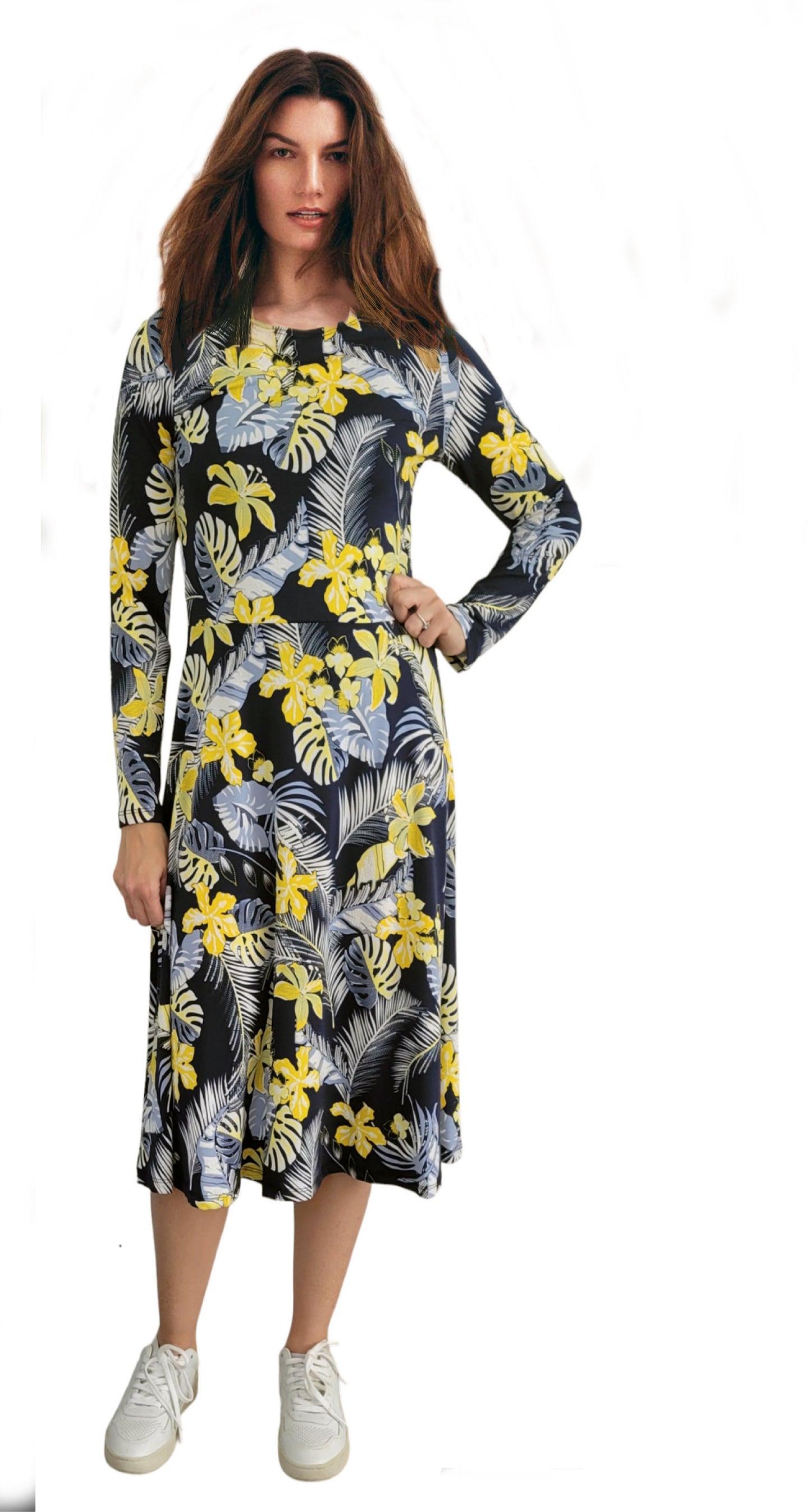 Fit and Flair Yellow Floral Dress