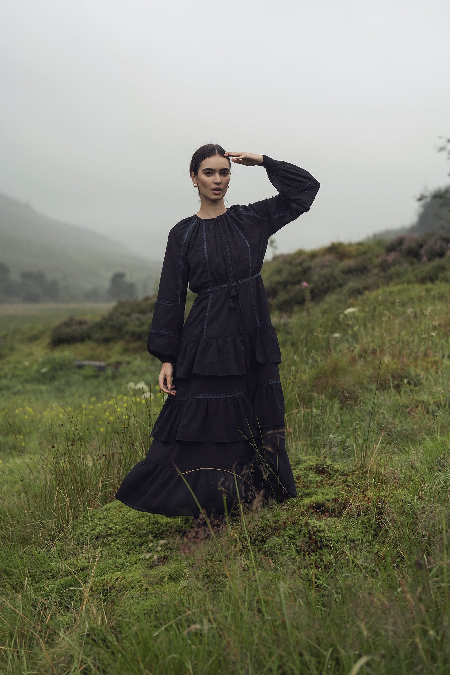 Tiered Dress-Black/Navy