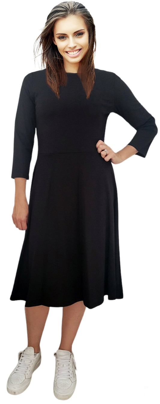 Fit and Flair Black Ponti Di Roma Knit Dress