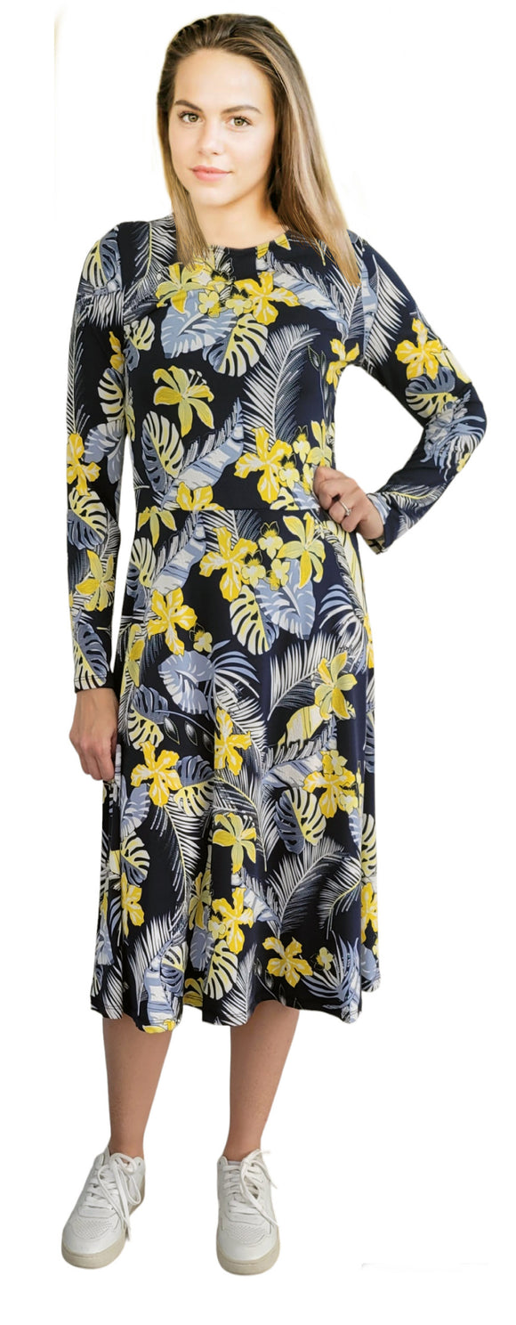 Fit and Flair Yellow Floral Dress