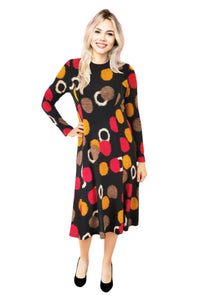 Color Circles Sweater Knit Flowy Dress