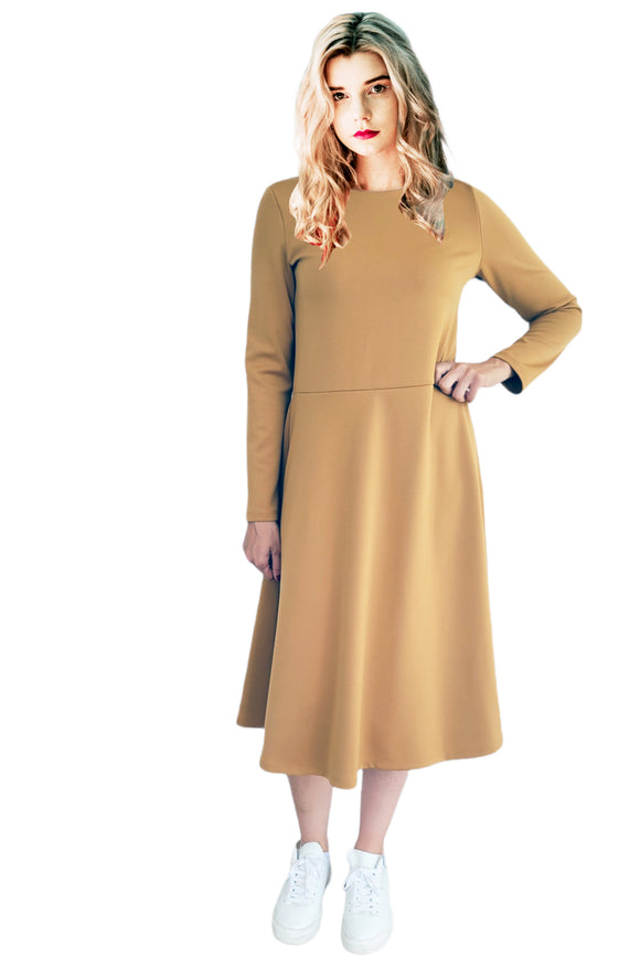 Fit and Flair Mustard Ponti Dress